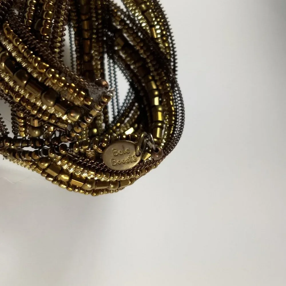 Bala Booste Woven Seed Bead Cuff Bracelet Statement Modern Beaded Gold & Brown